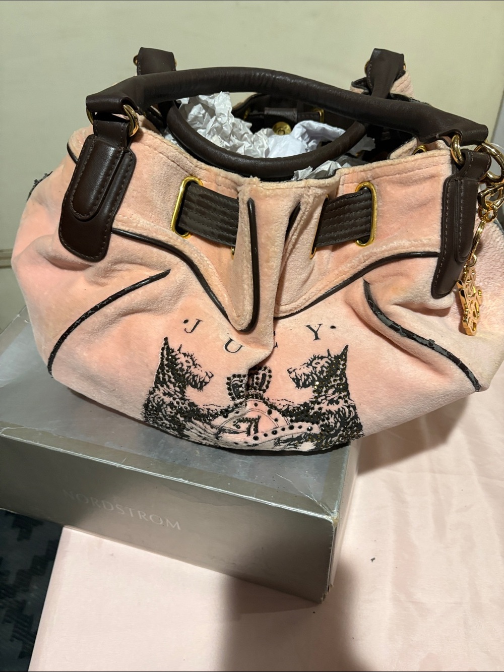 Jiuicy couture Pink and Brown Suede-Style Tote Bag vintage